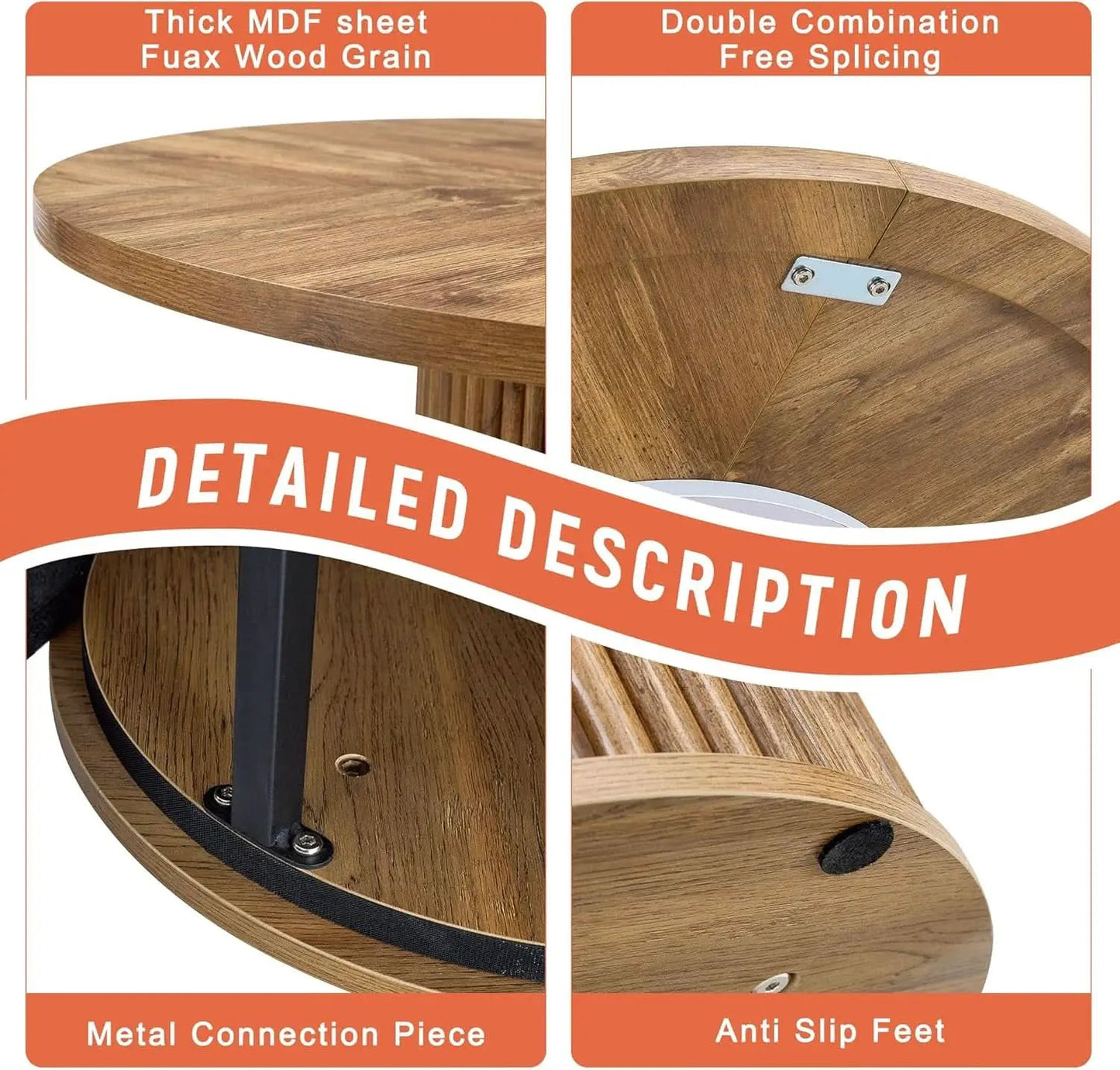 Round Dining Table Set For Four Engineered Wood Finish from PriceLows™