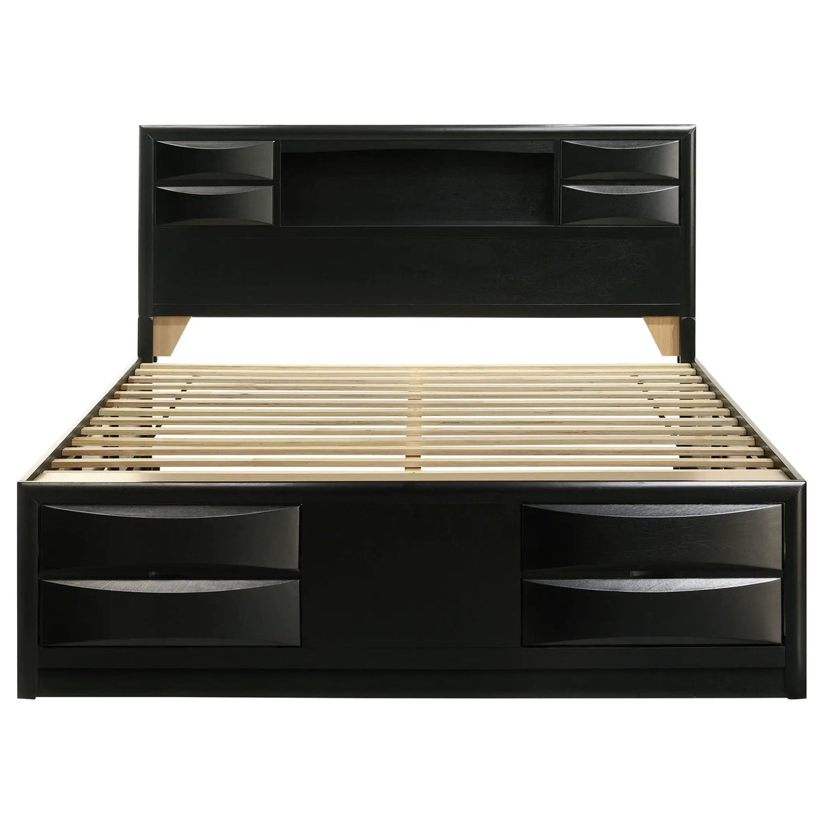 Briana Wood Eastern King Storage Bookcase Bed | 78.75 x 90.75 x 56 in | Rubberwood & Engineered Wood | Black