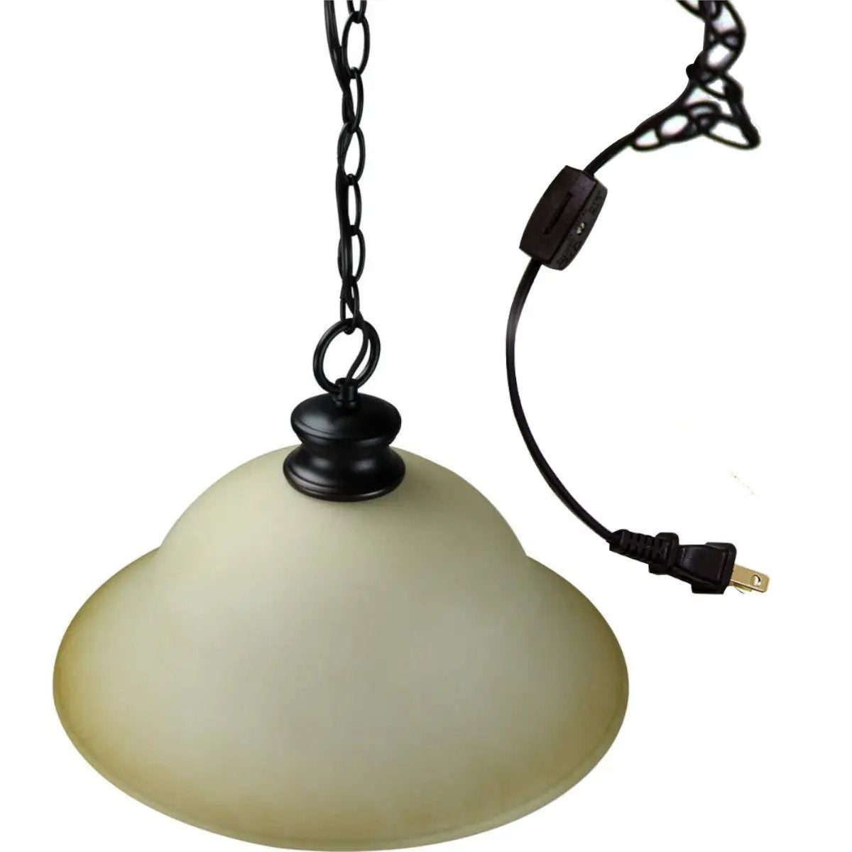 Swag Pendant Light | Amber Glass | Plug In Cord | 16 Inch Wide