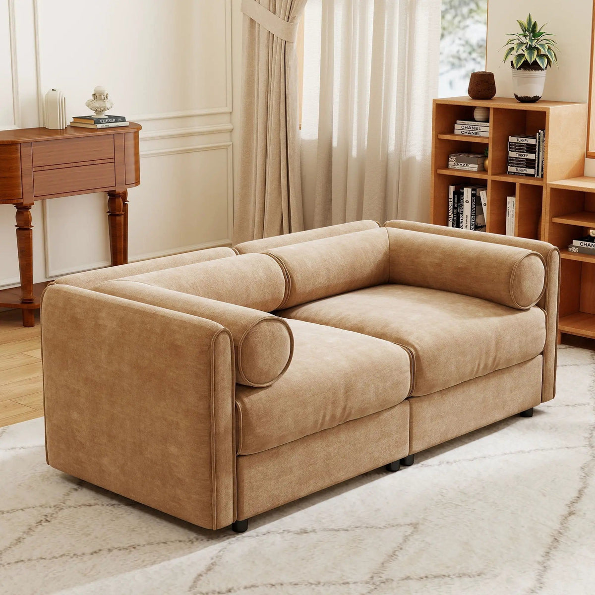 Stylish Sofa With Storage Seat And Cylindrical Backrest | Stationary Sofa | Living Room Furniture | Living Room
