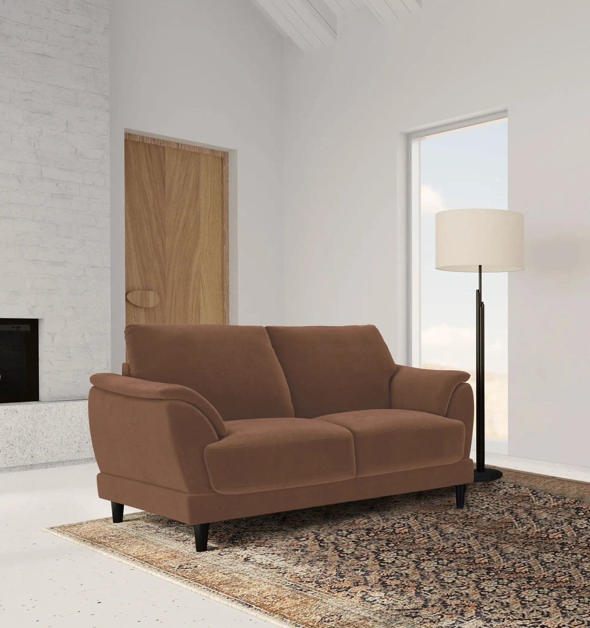 Selma Velvet Upholstered Crescent Arm Loveseat Rust | 62.25 x 35.75 x 35 in | Solid Wood & Velvet | Living Room