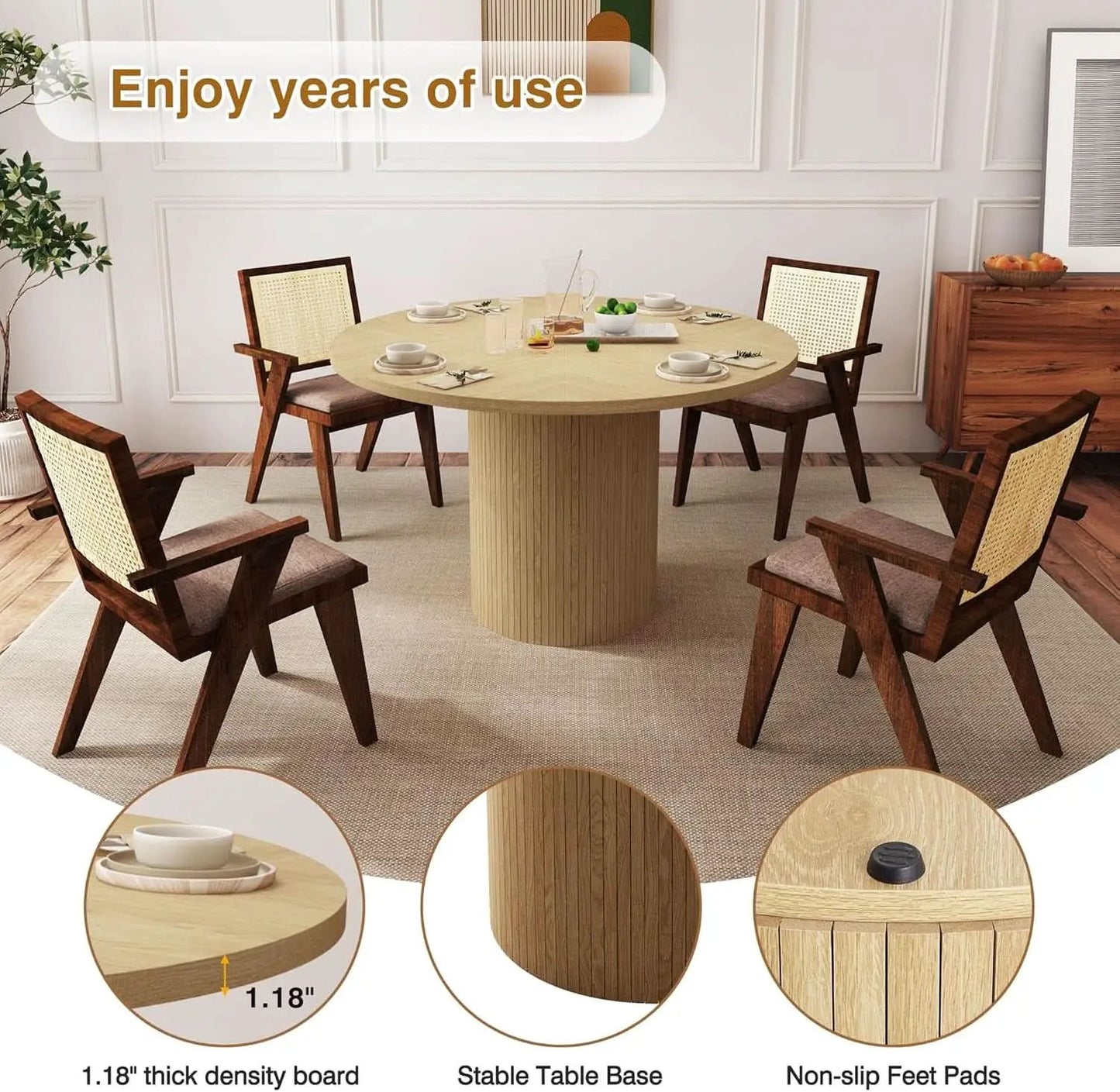 Round Dining Table For 4 47 Inch Modern Farmhouse Natural from PriceLows™