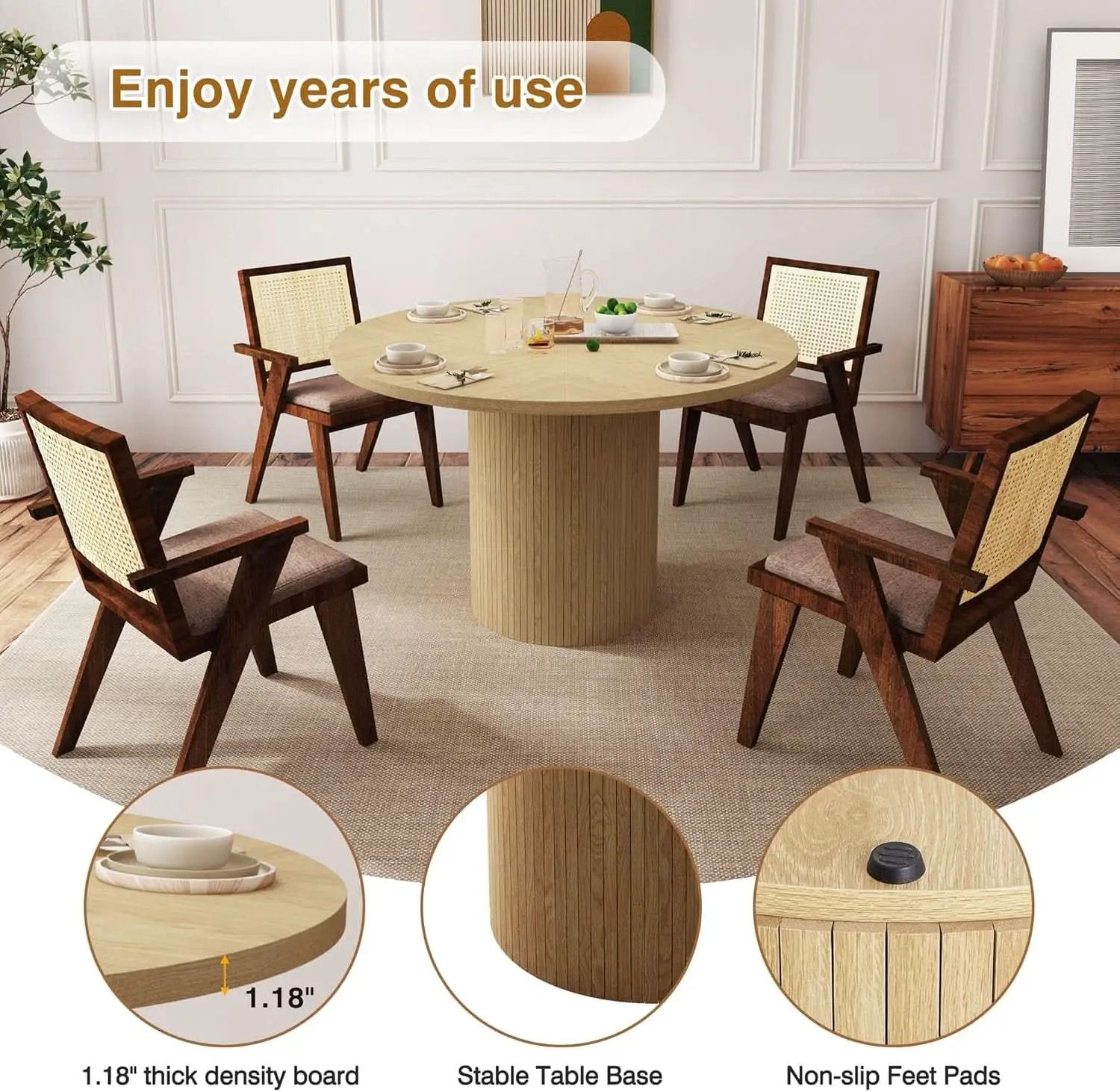 Round Dining Table For 4 47 Inch Modern Farmhouse Natural from PriceLows™