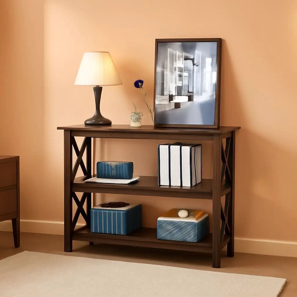 Espresso 3-Tier Console Table With Storage Shelves from PriceLows™