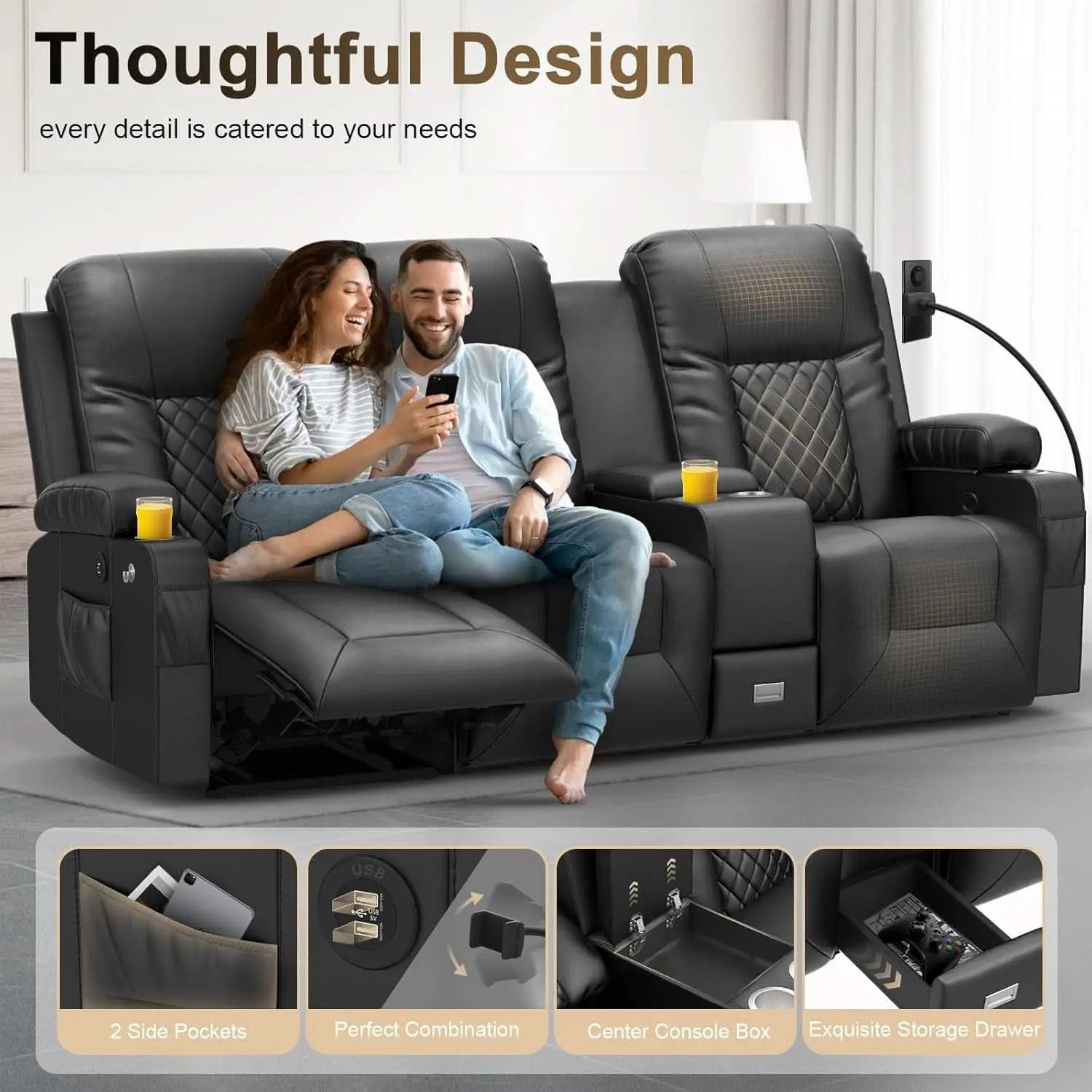 Three Seat Recliner Sofa With USB Ports And Storage from PriceLows™