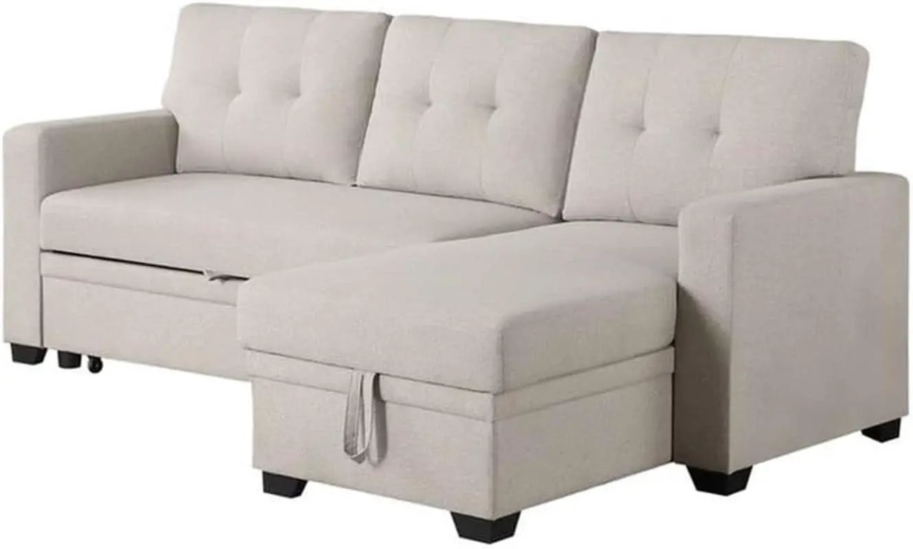 Beige L Shaped Convertible Sleeper Sectional Couch from PriceLows™