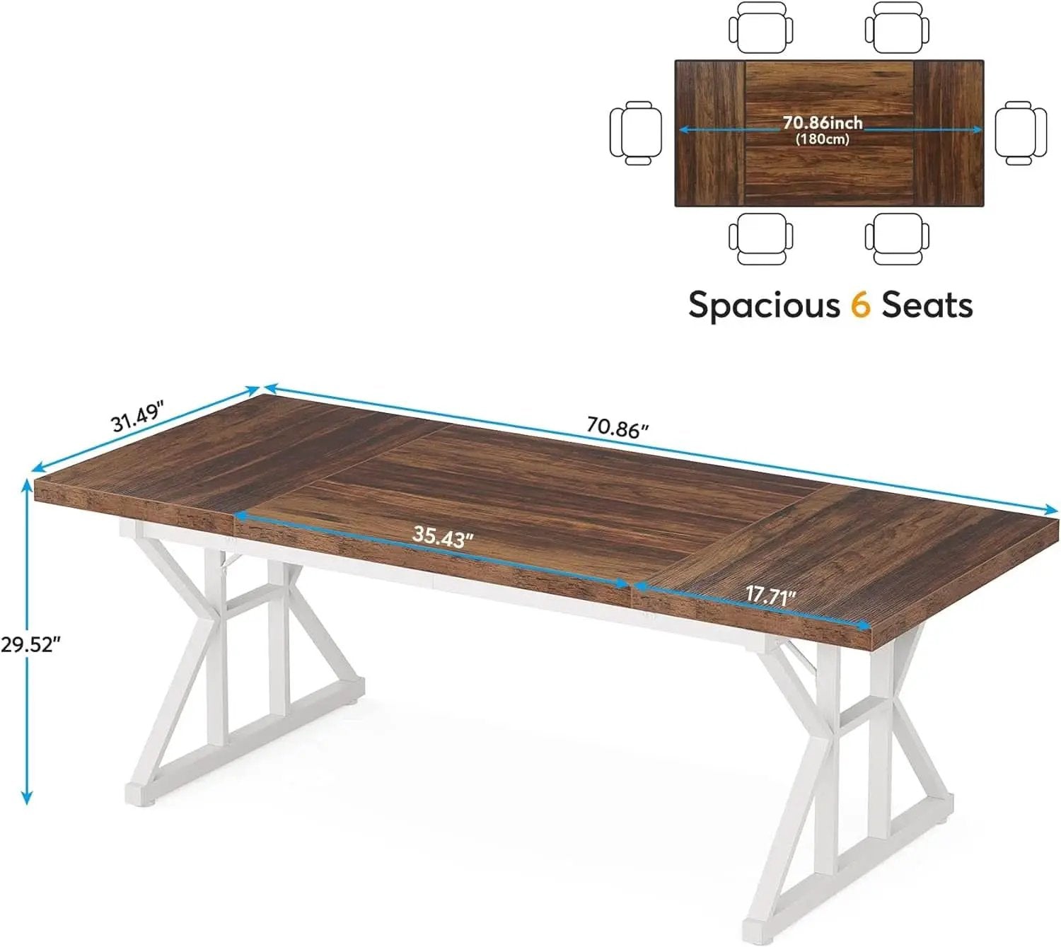70.8 Inch Executive Desk Brown White Home Office Desk from PriceLows™