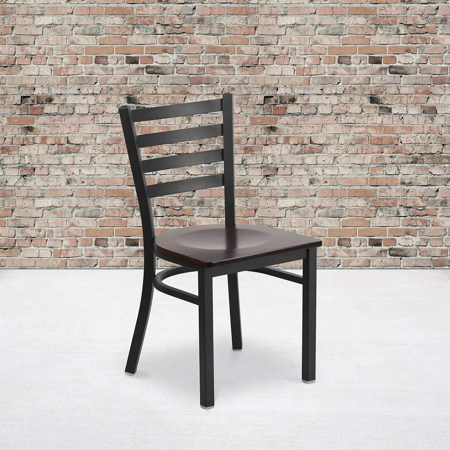 Two Pack Hercules Series Black Ladder Back Metal Restaurant Chairs With Walnut Wood Seats from PriceLows™