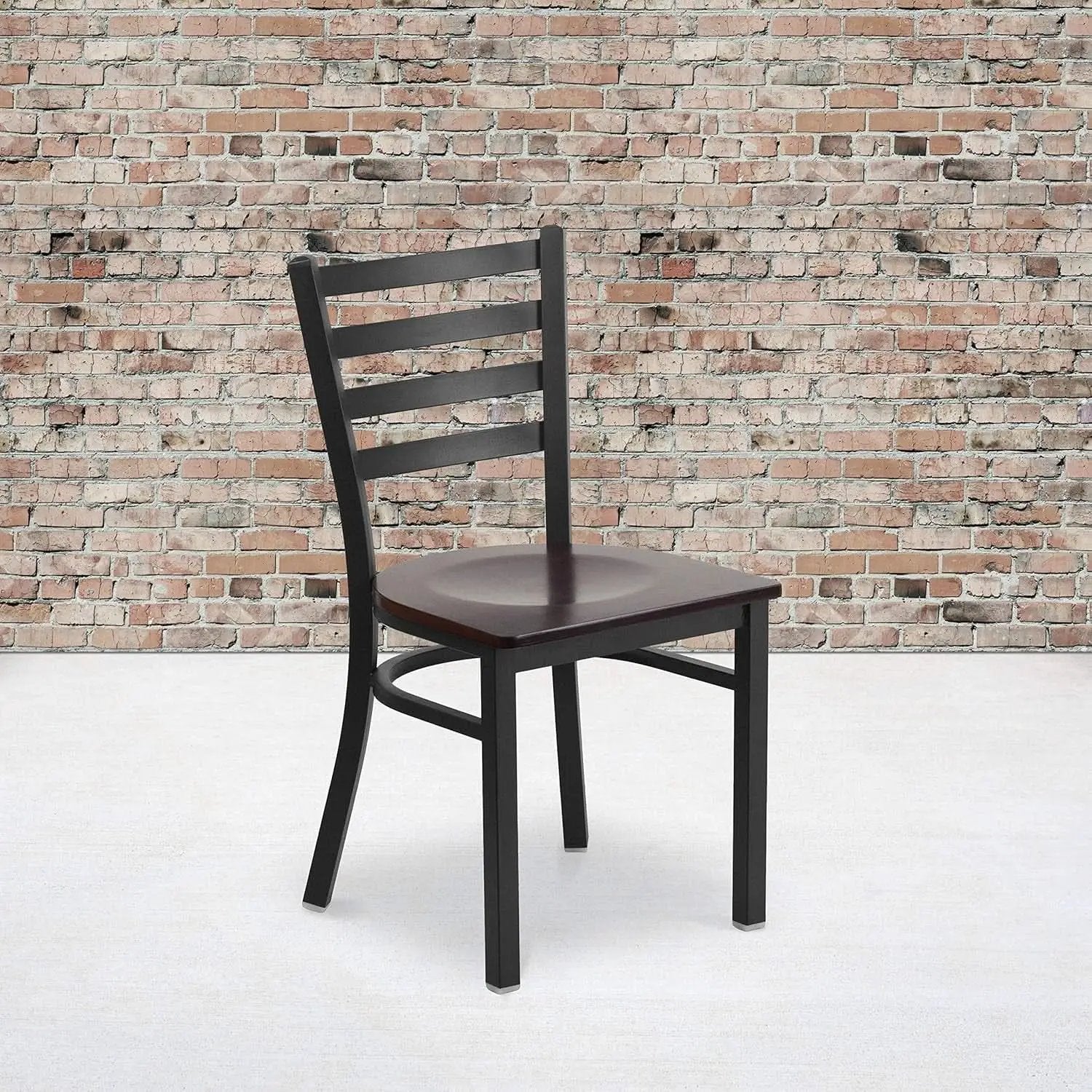 Two Pack Hercules Series Black Ladder Back Metal Restaurant Chairs With Walnut Wood Seats from PriceLows™