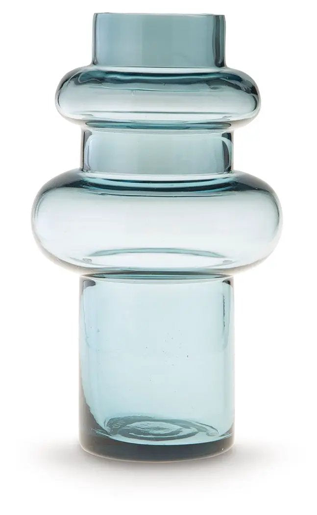 Vallmen Blue Blown Glass Vase | Statement-Making Accent | Contemporary Design | 8 Inch Width