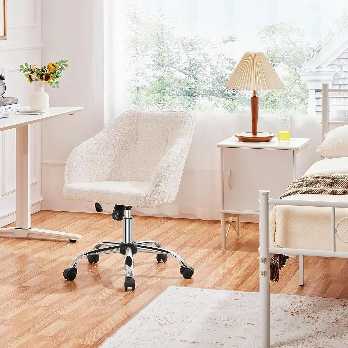 Ivory Upholstered Desk Chair With Adjustable Tilt Angle from PriceLows™
