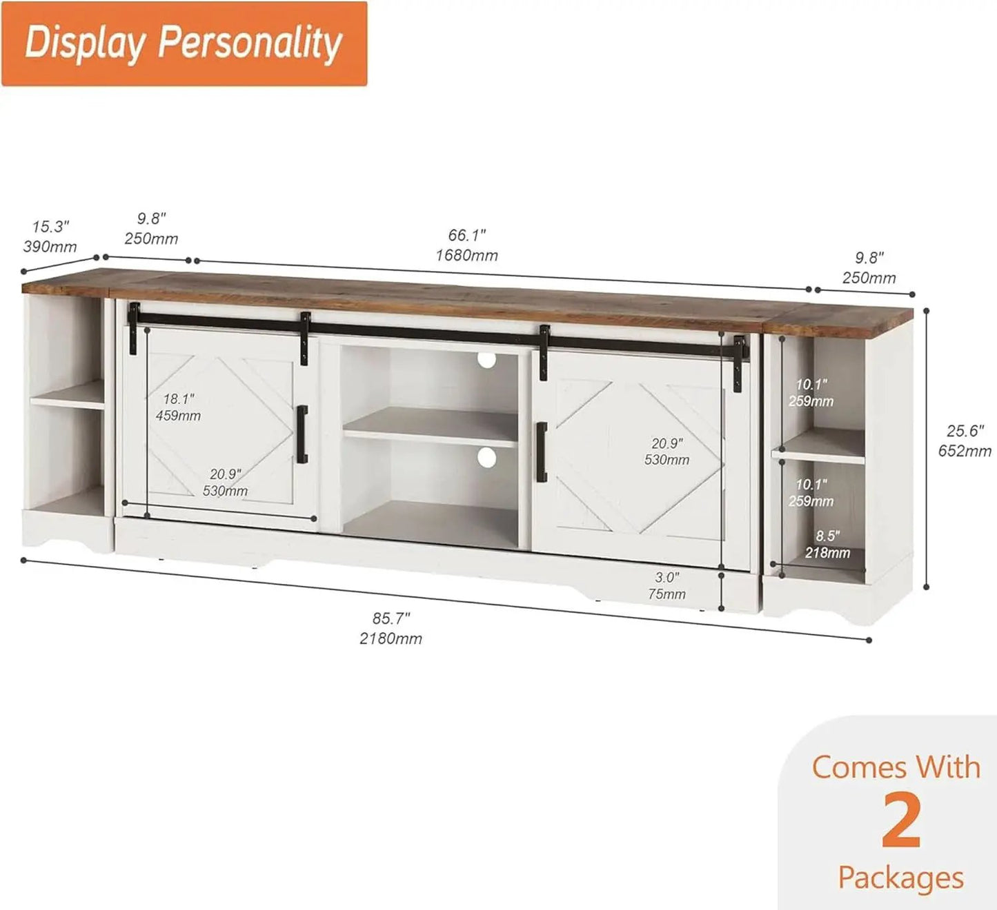 Modern Farmhouse 3 In 1 TV Stand For Up To 95 Inch TVs Wood from PriceLows™