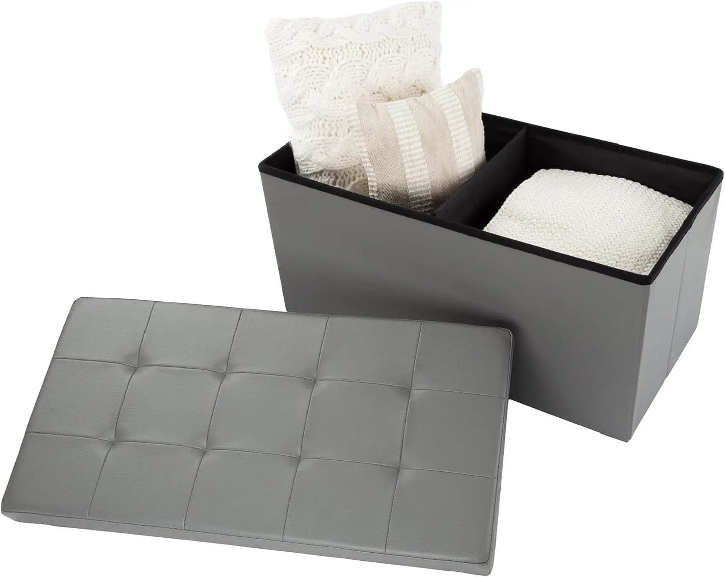 Storage Ottoman Bench 30 Inch Gray Removable Divider from PriceLows™