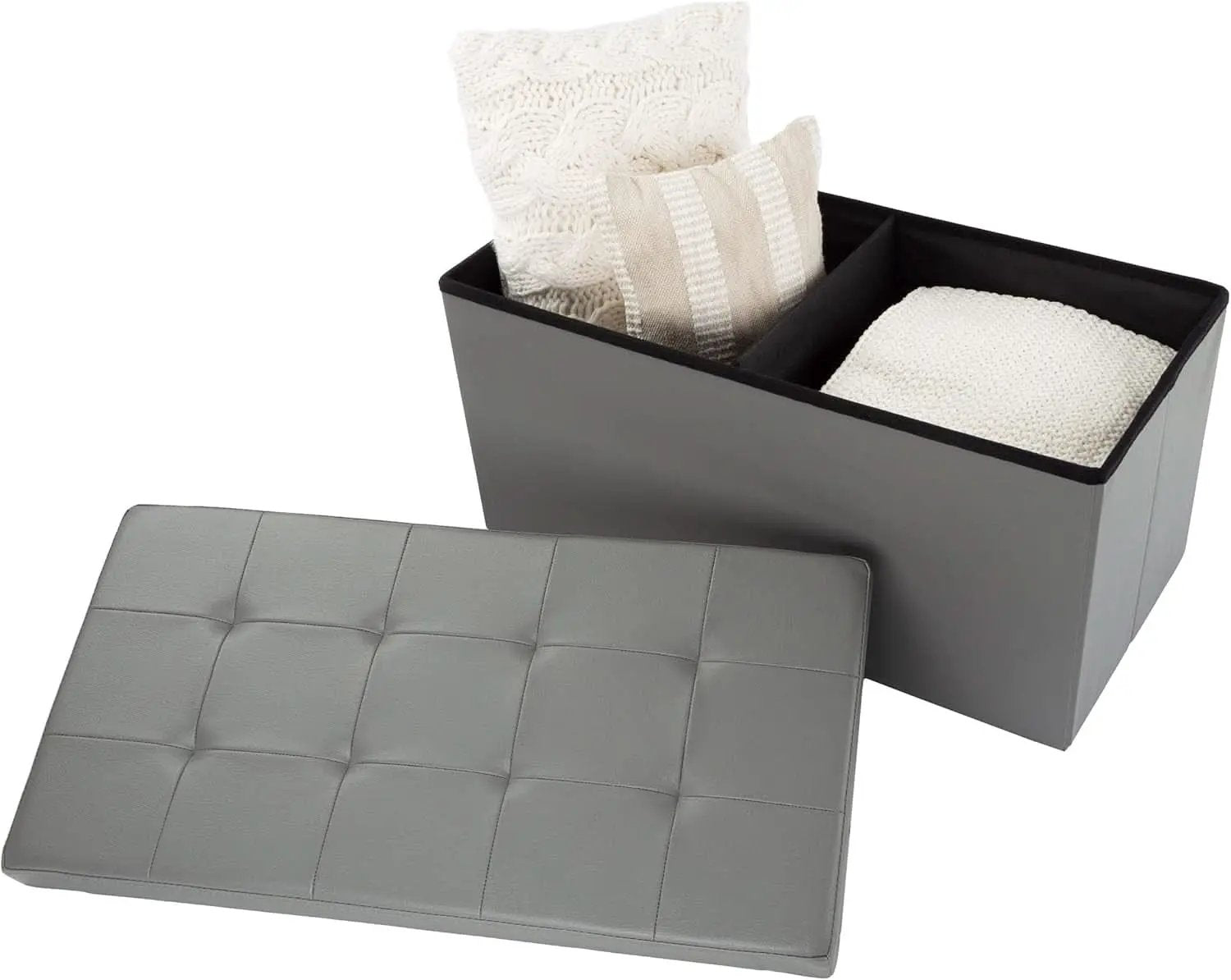 Storage Ottoman Bench 30 Inch Gray Removable Divider from PriceLows™