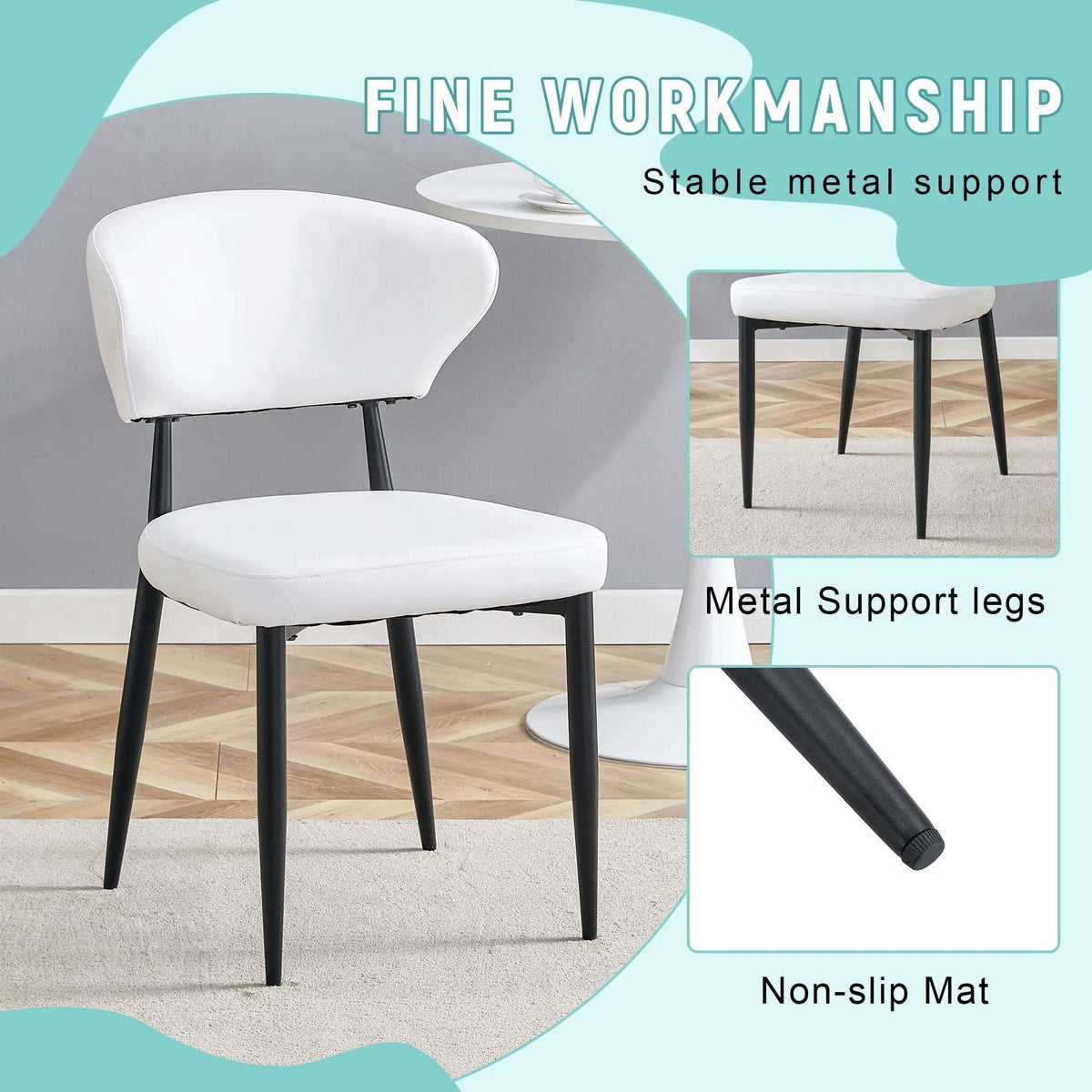 Minimalist Ergonomic Dining Chair With Curved Backres (Set of 4) | 2 Pieces | Metal | Dining Room