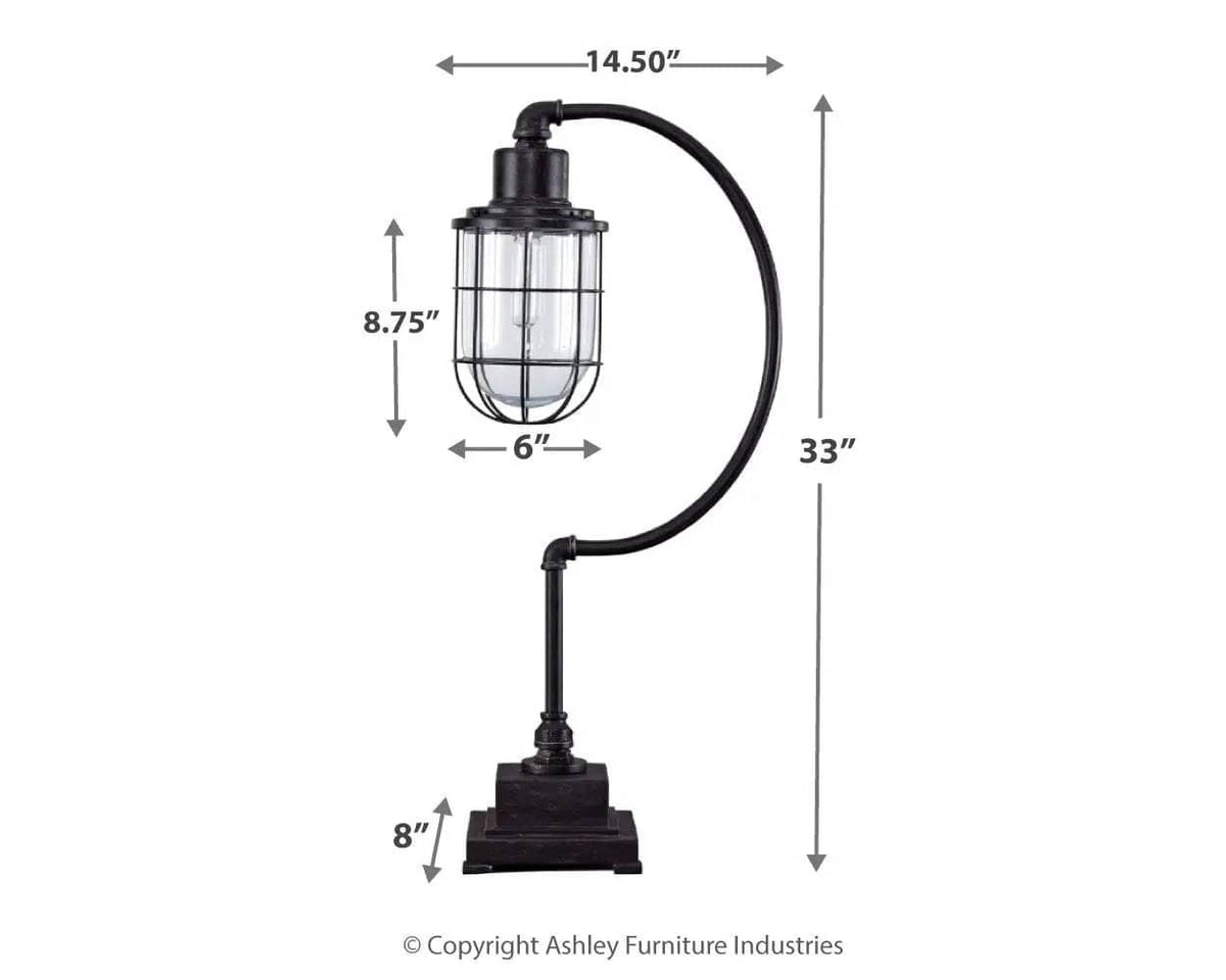 Jae Metal Desk Lamp | 14 x 7.75 x 33.25 in | Glass & Metal | Antique Black