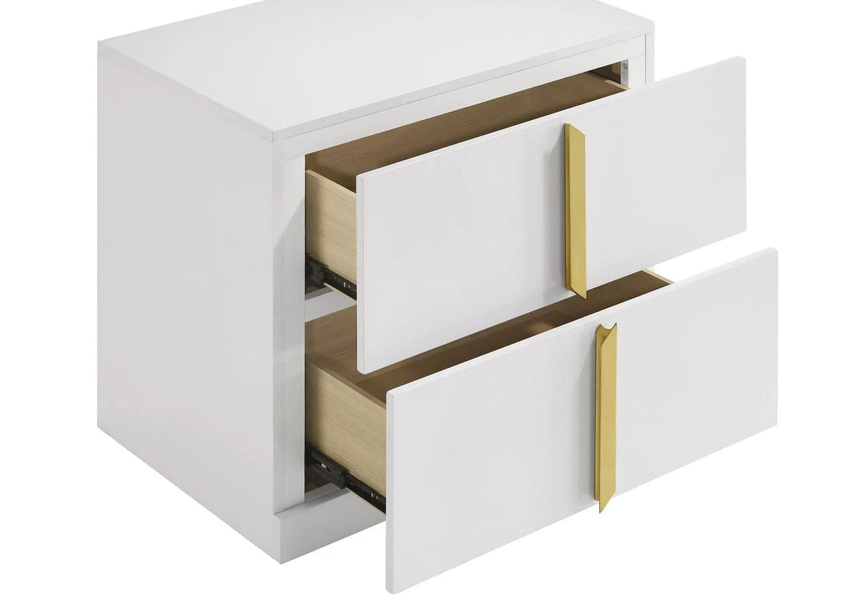 Ines 2-drawer Nightstand Bedside Table White High Gloss | 23.5 x 17 x 23.25 in | 2-Drawer | Bedroom