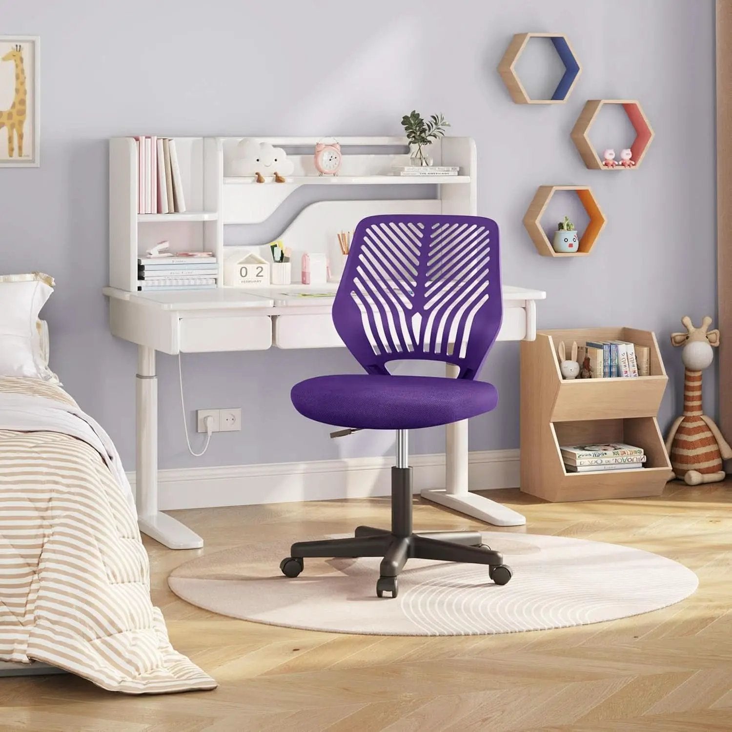 Purple Adjustable Desk Chair With Lumbar Support Swivel from PriceLows™