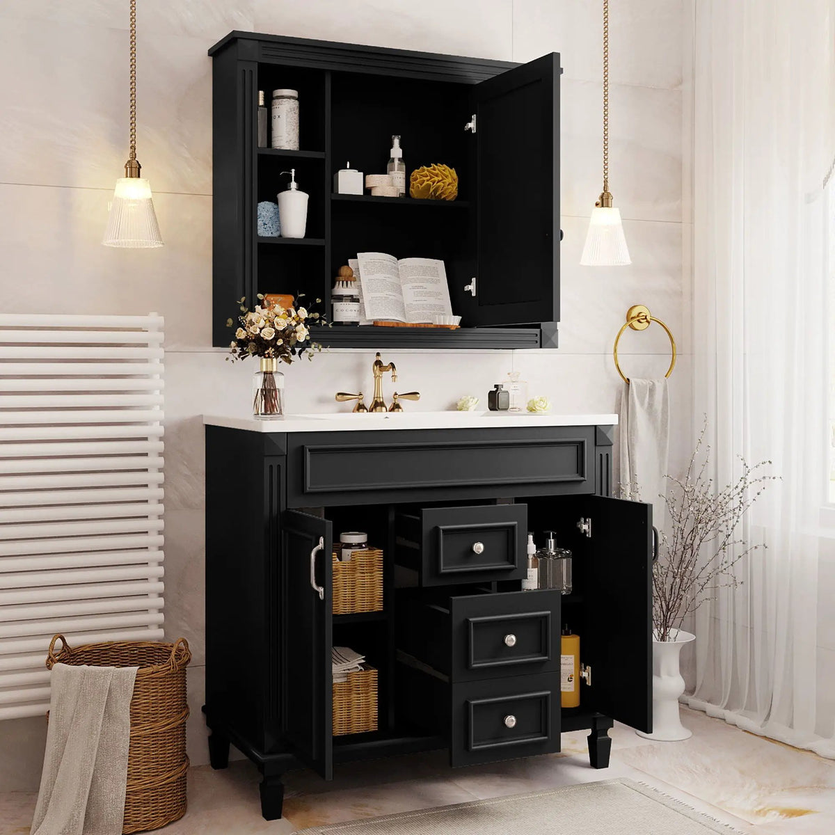 Bathroom Vanity With Top Sink | Mirror Cabinet Included | 2 Soft Closing Doors | 2 Drawers