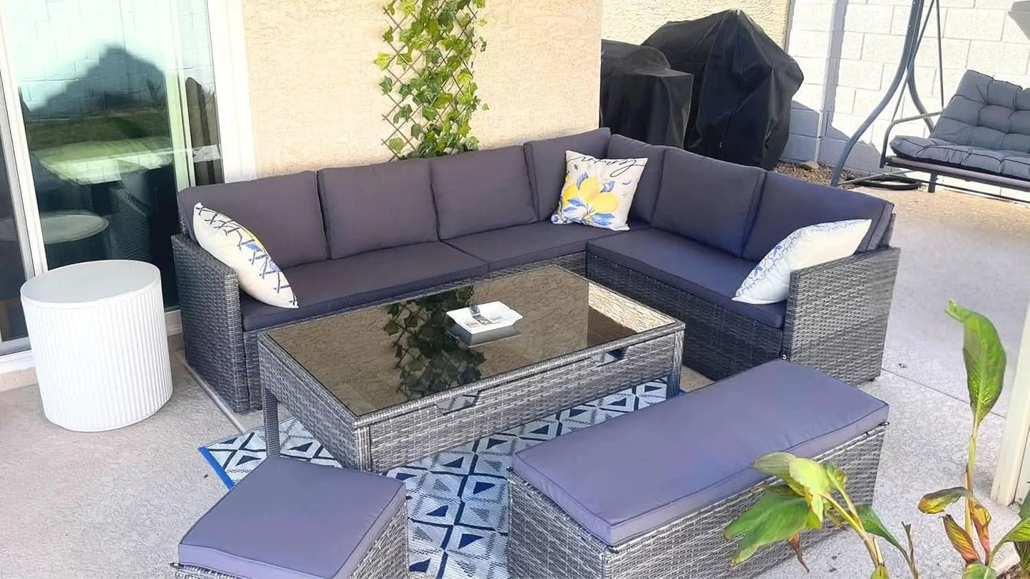 L Shaped Sectional Sofa Set With Lift Top Table Gray from PriceLows™