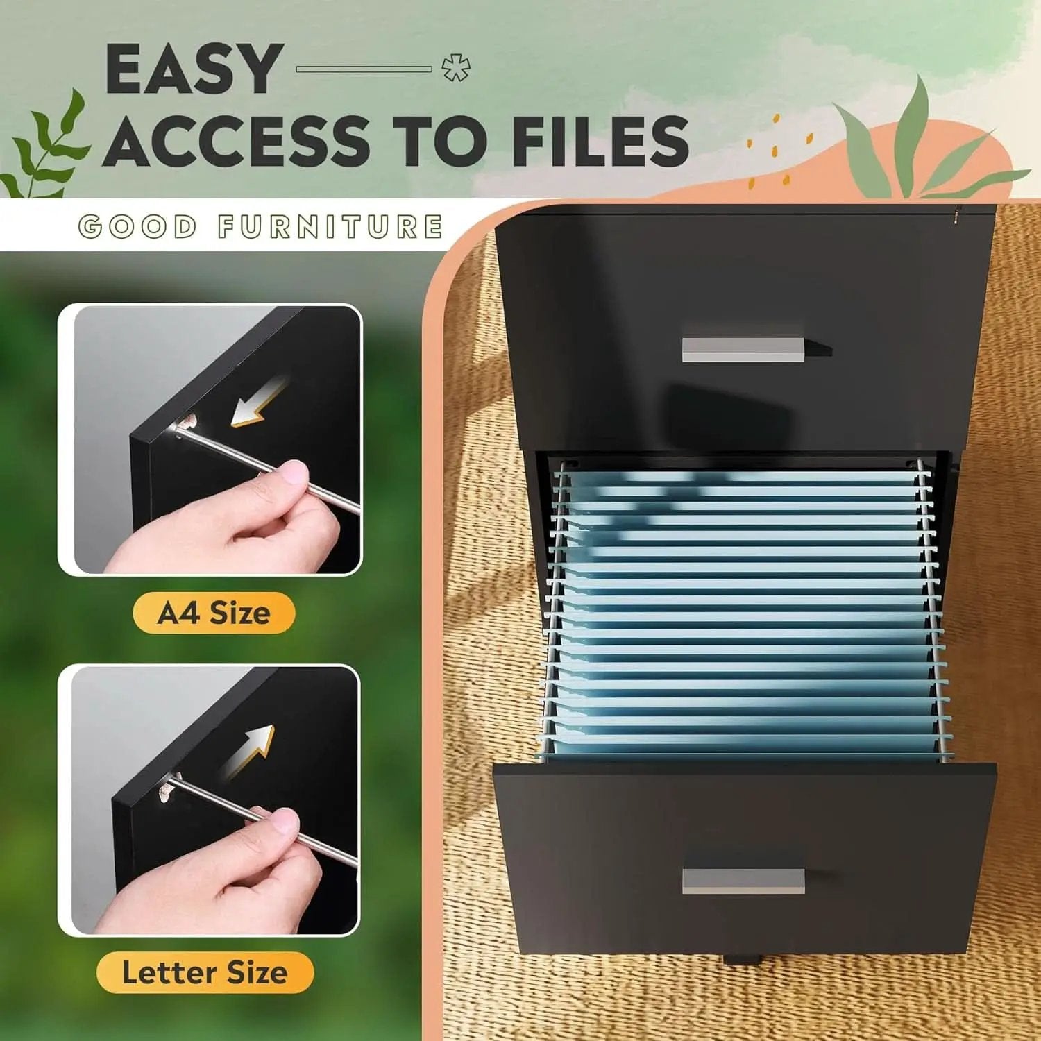 Black 3-Drawer Locking Rolling File Cabinet for Home Office from PriceLows™