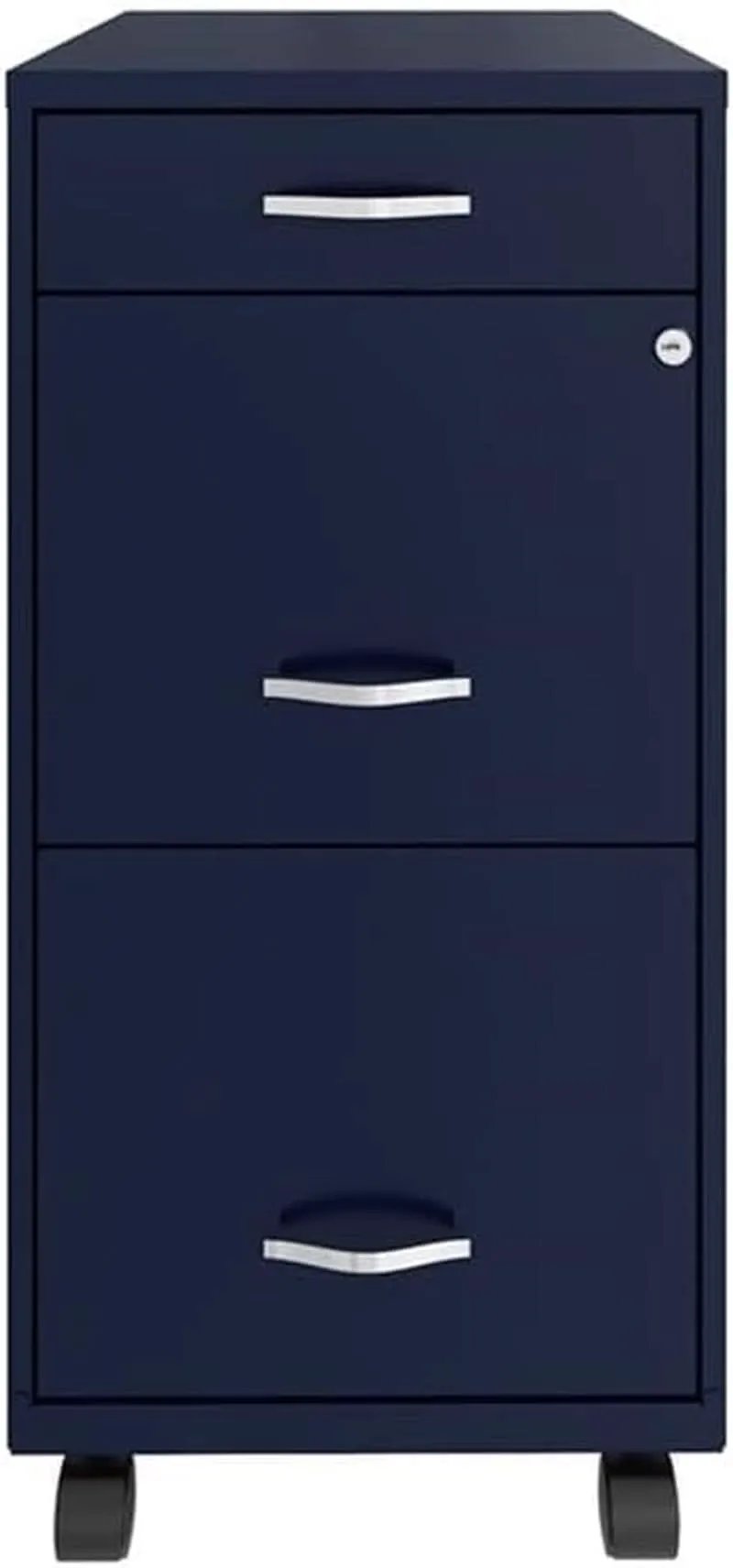 18 Inch Deep 3 Drawer Mobile Metal File Cabinet Navy With Cam Lock For Office Organization from PriceLows™