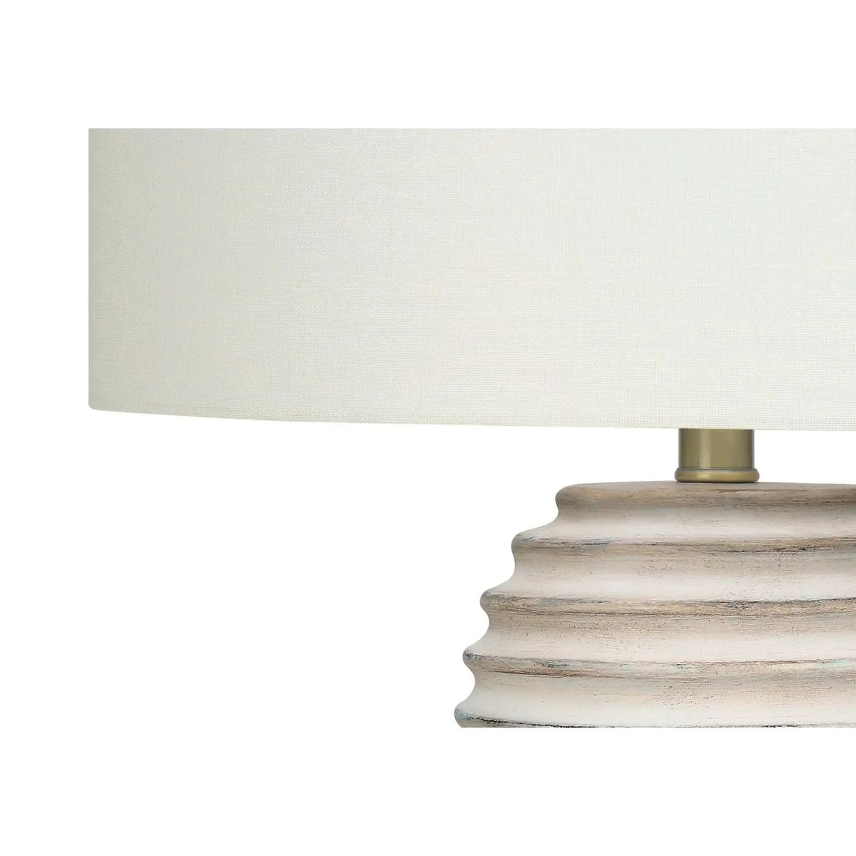 Cream Resin Table Lamp | Ridged Beehive Base | 28 Inch Height | Grey Wood Finial