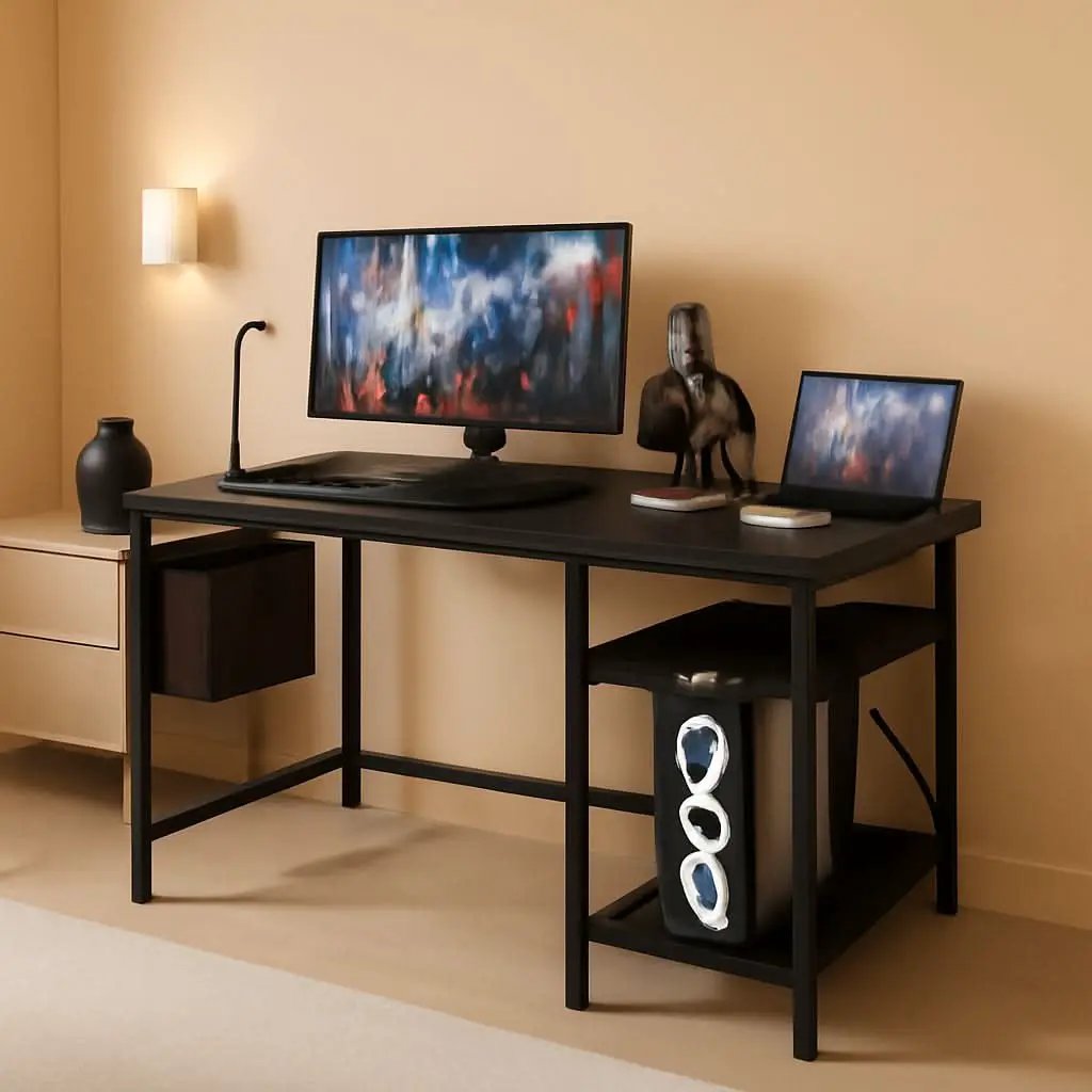 40 Inch L Shaped Computer Desk With Power Outlets Black from PriceLows™