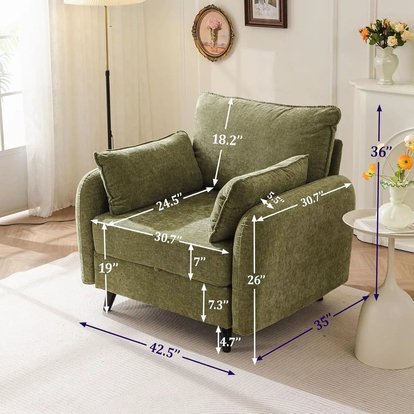 Green Chenille Oversized Accent Chair With Deep Storage from PriceLows™