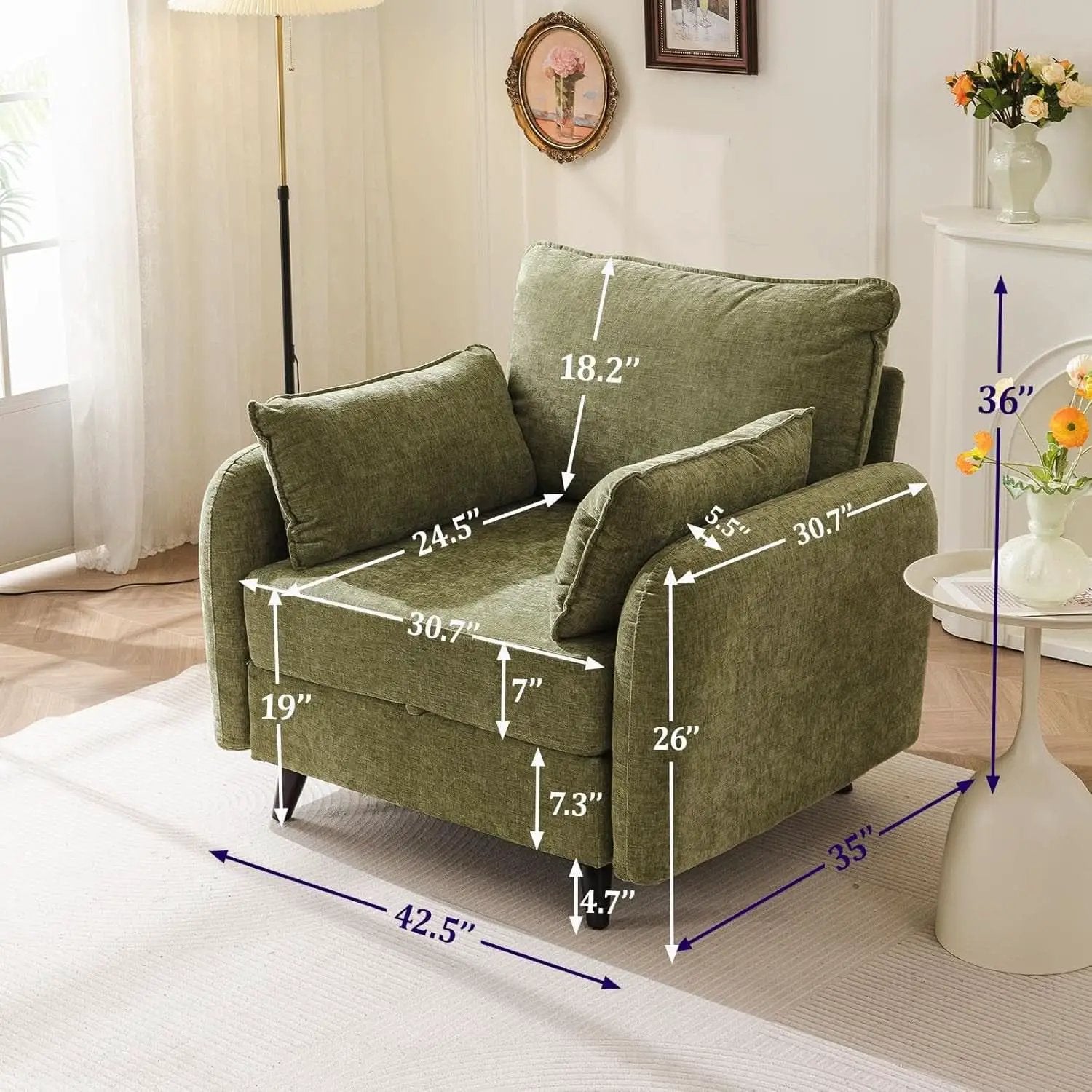 Green Chenille Oversized Accent Chair With Deep Storage from PriceLows™