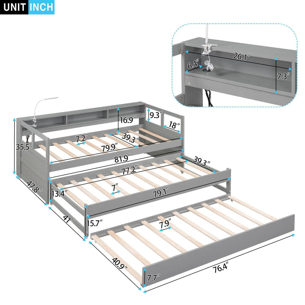 Daybed | 2 Trundles | 3 Storage Cubbies | Solid Wood Frame
