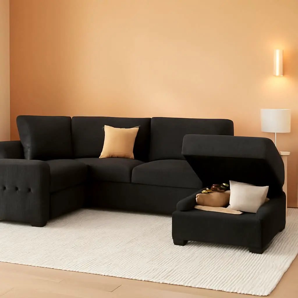 Dark Grey Sectional Sleeper Sofa With Pull Out Bed from PriceLows™