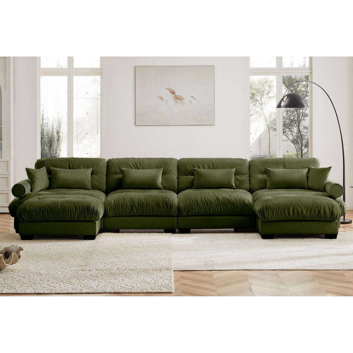 Modular Sectional Sofa | Deep Comfort Cushions | Vintage Fabric Ottoman