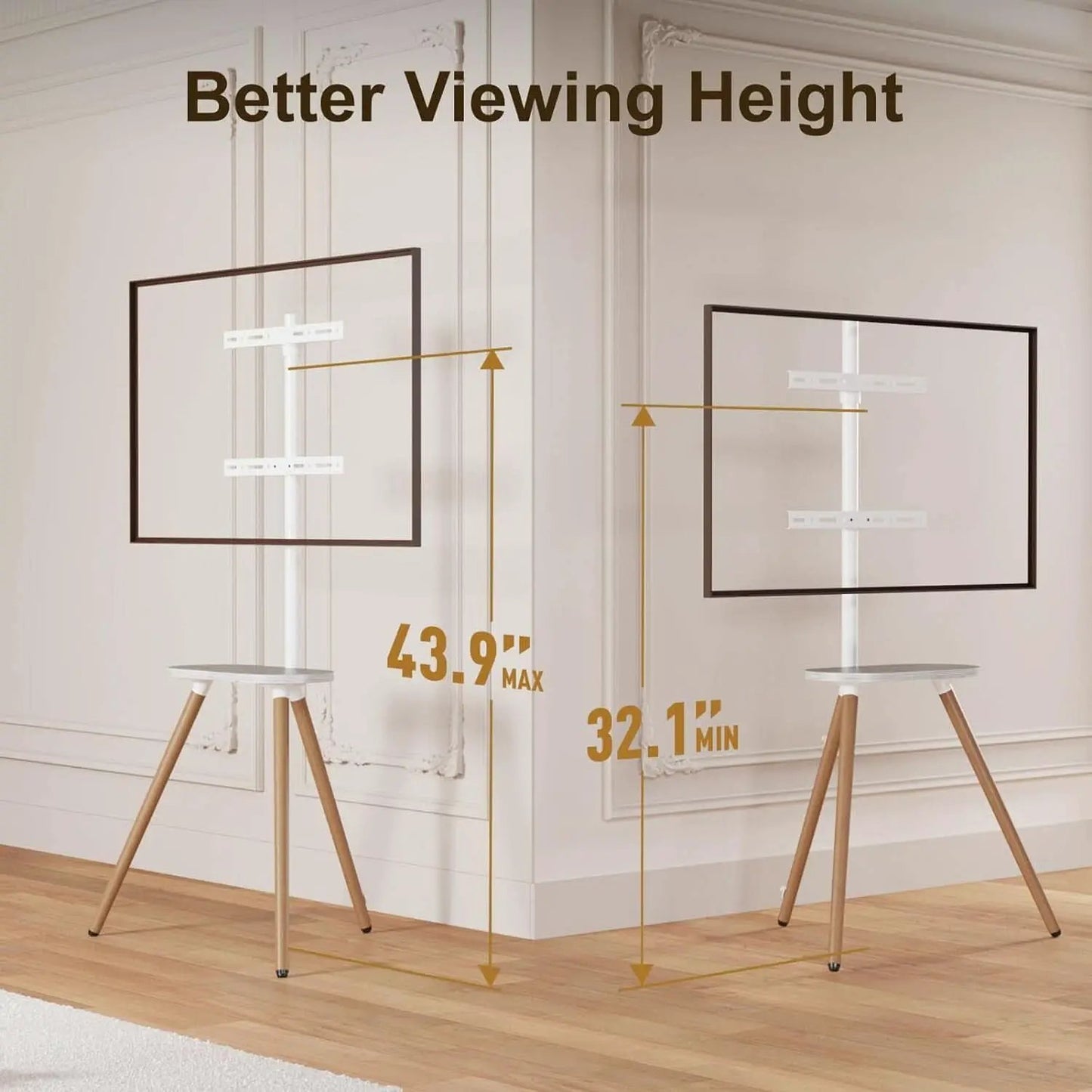 Tripod TV Stand 40-65 Inch White Swivel Wooden Tray from PriceLows™