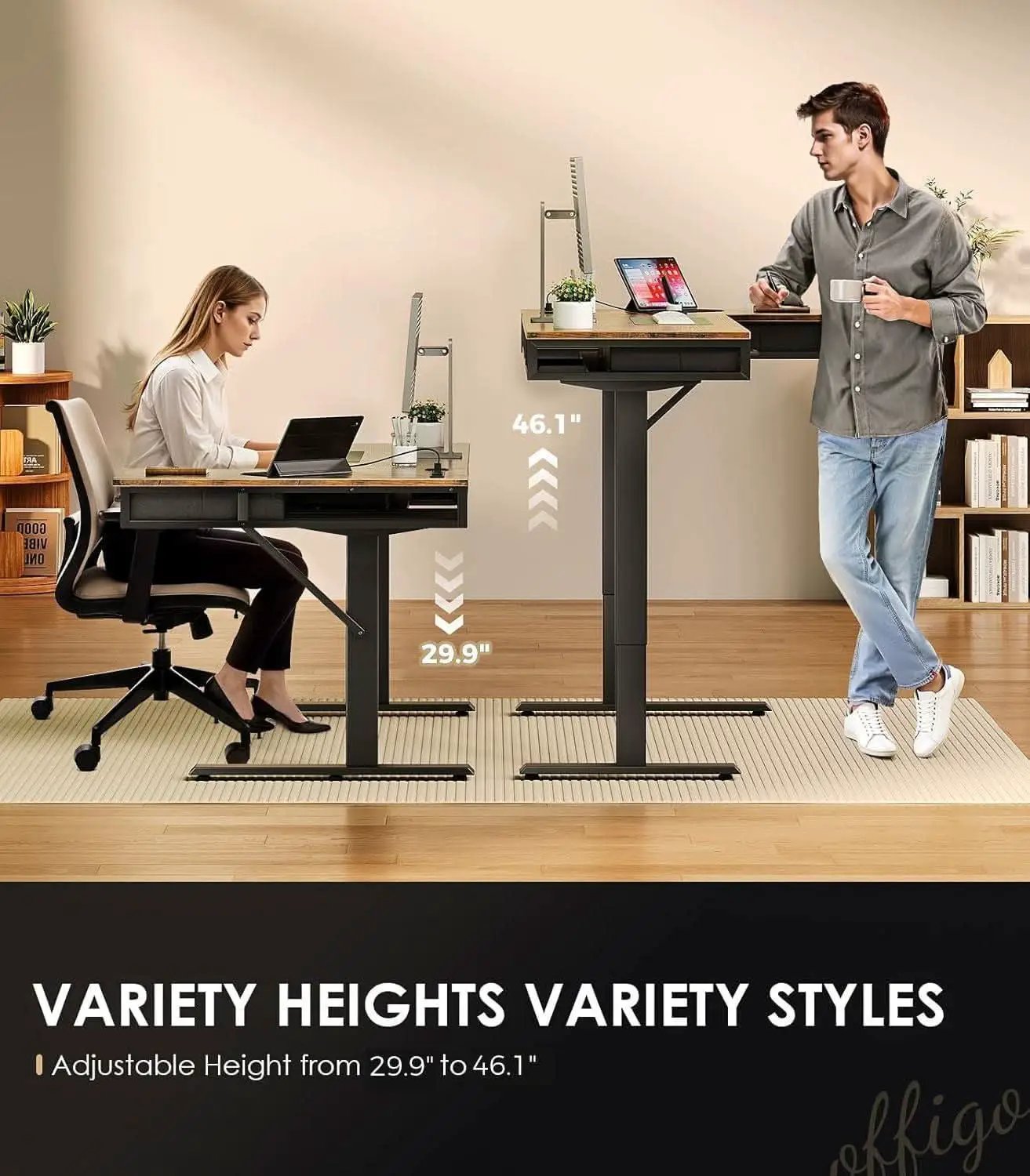 Sixty Three Inch L Shaped Electric Height Adjustable Desk Drawers from PriceLows™