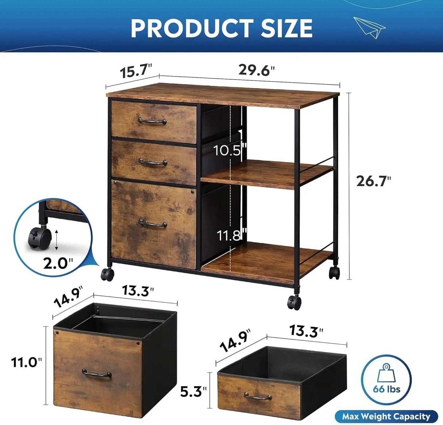 3 Drawer Mobile File Cabinet Fits A4 Or Letter Size With Rolling Printer Stand Rustic Brown Wood Grain from PriceLows™