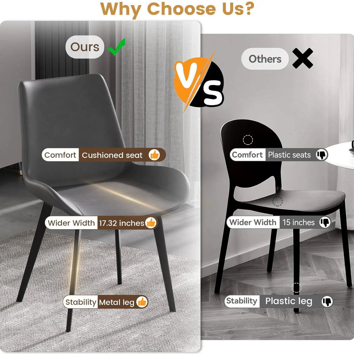 Modern Dining Chairs | Set Of 2 | Metal Legs | Ergonomic Design