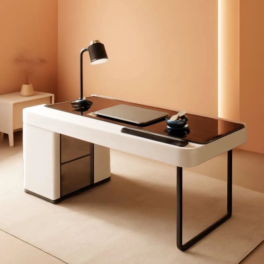 Ivory 50 Inch Office Computer Desk With Cabinet LED lights from PriceLows™