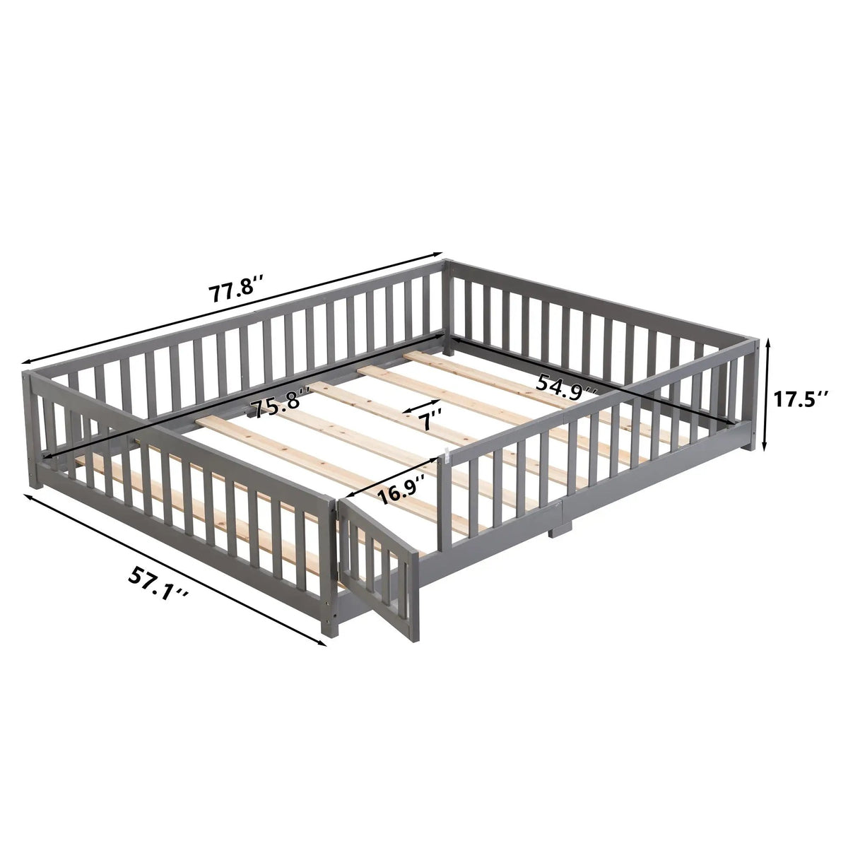 Children Floor Bed | Solid Wood Frame | Safety Guardrail | Toddler Size