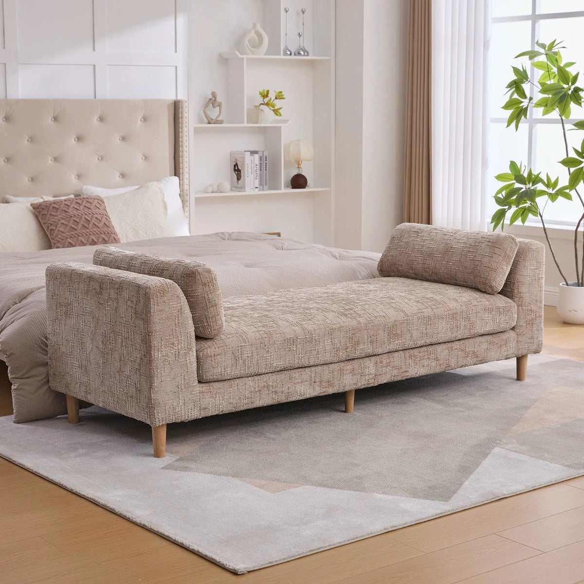 End Of Bed Bench | Upholstered With Armrests | Trapezoid Chaise Design | Kiln-Dried Solid Wood