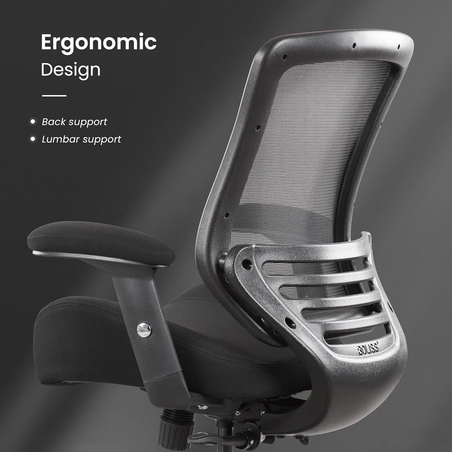 Black Mesh Ergonomic Drafting Chair With Height Adjustable Armrests from PriceLows™