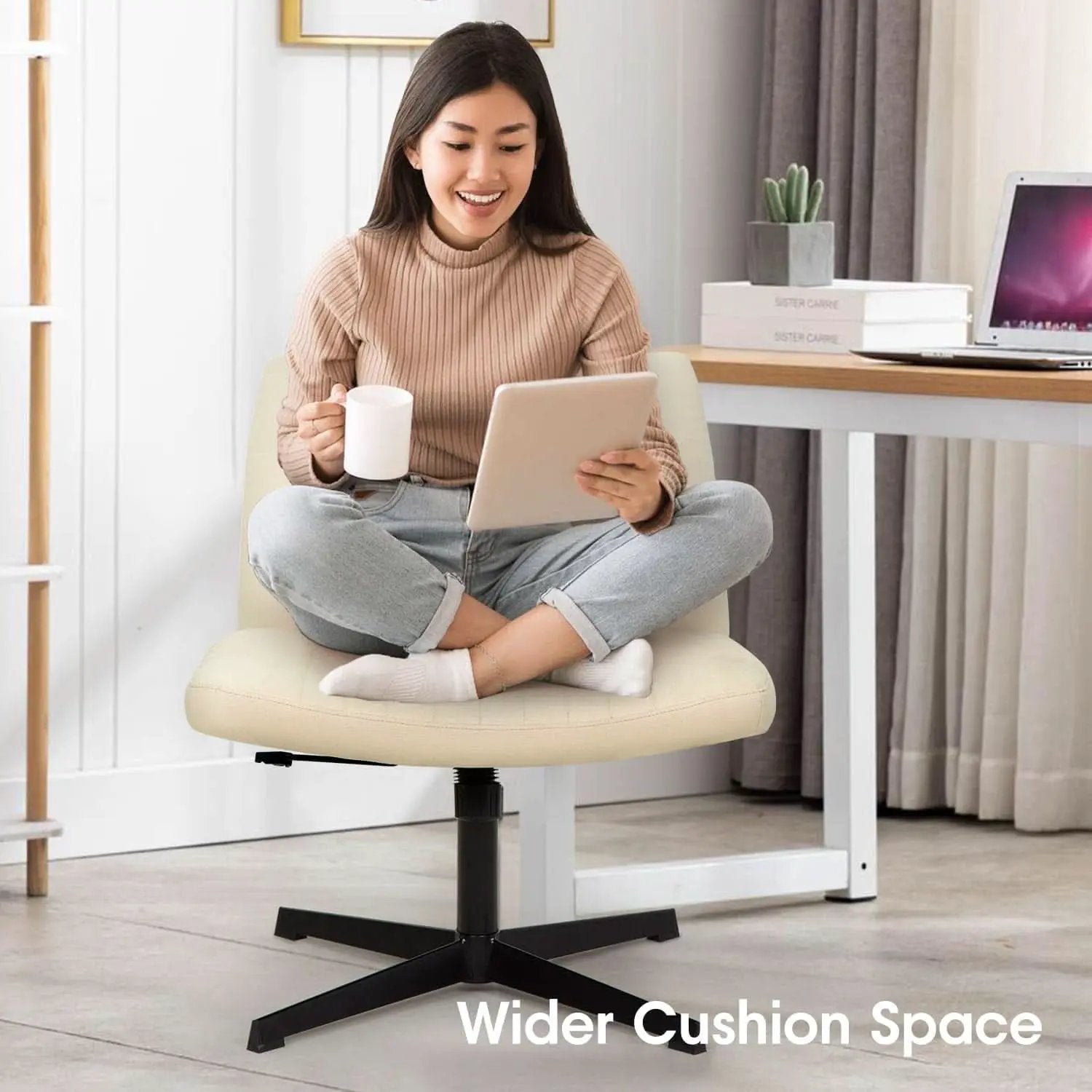 Criss Cross Armless Office Chair Beige Height Adjustable from PriceLows™