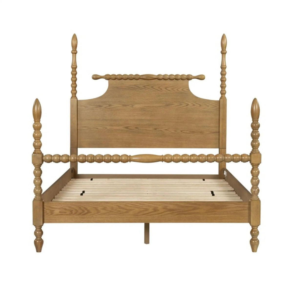 Queen Turned Leg Bed | Traditional Post Design | Solid Wood Frame | Natural Camel Oak Finish