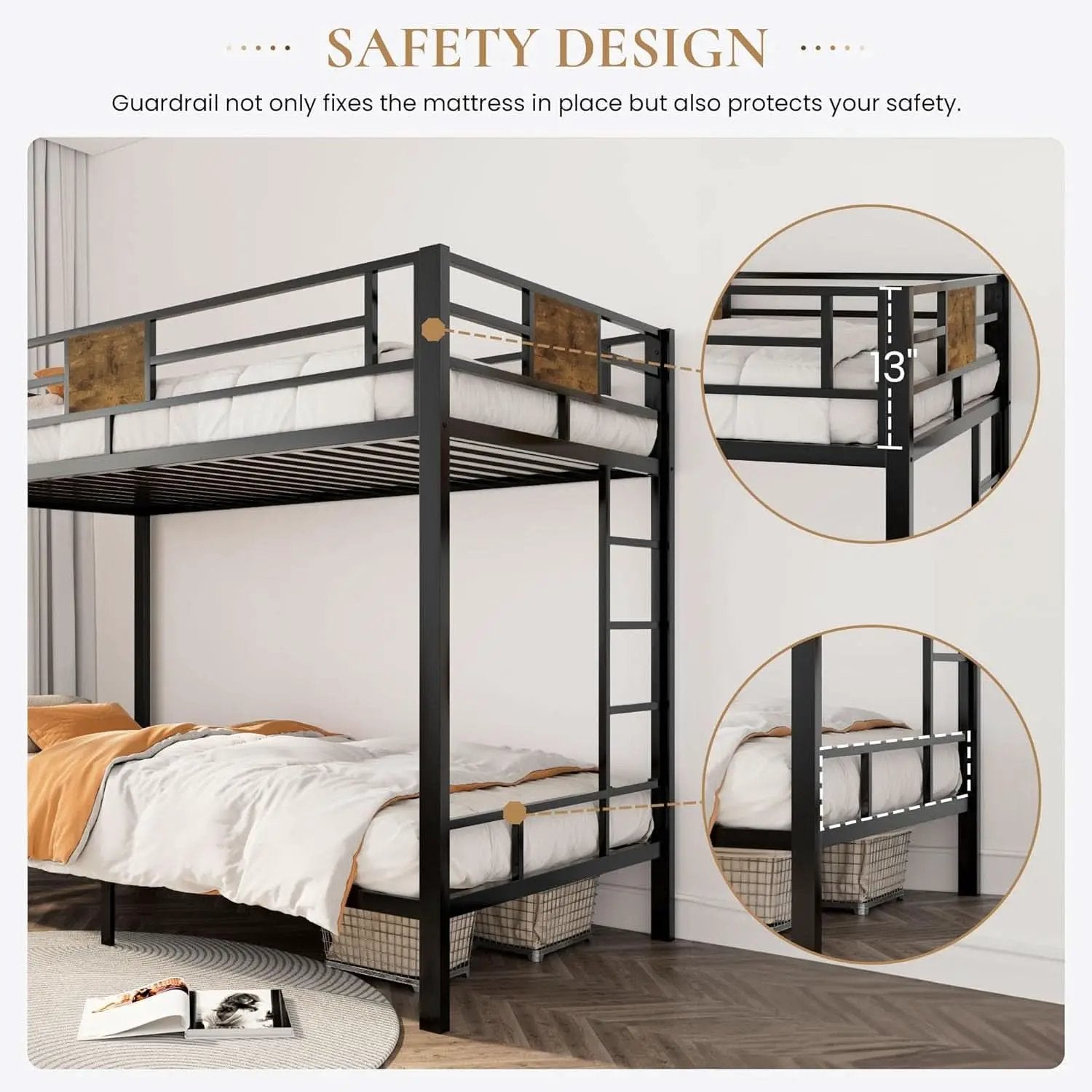 Loft Bunk Bed Twin Over Twin With Ladder And Guardrails from PriceLows™