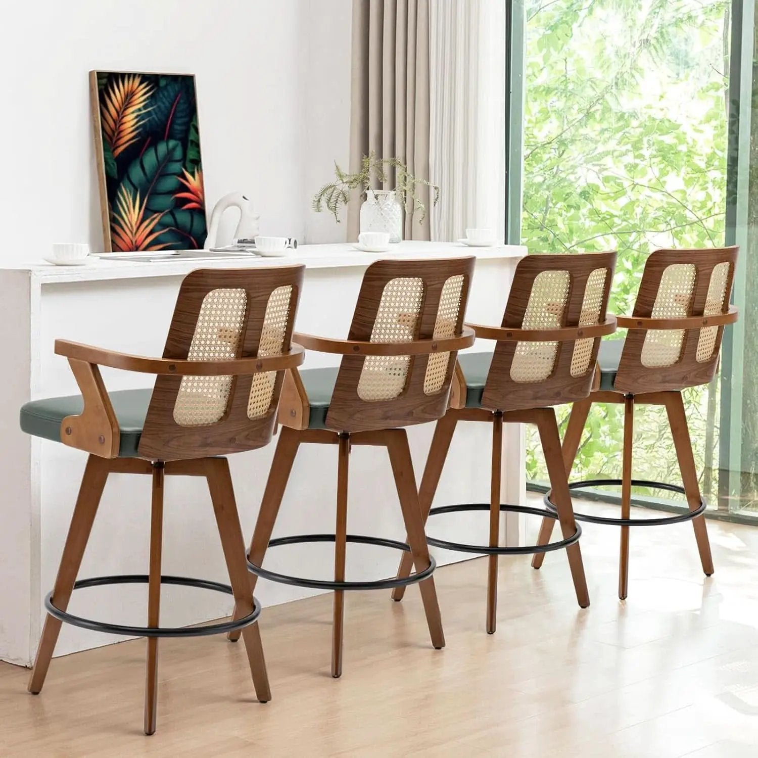 Swivel Counter Stools Set of Two with Rattan Back from PriceLows™