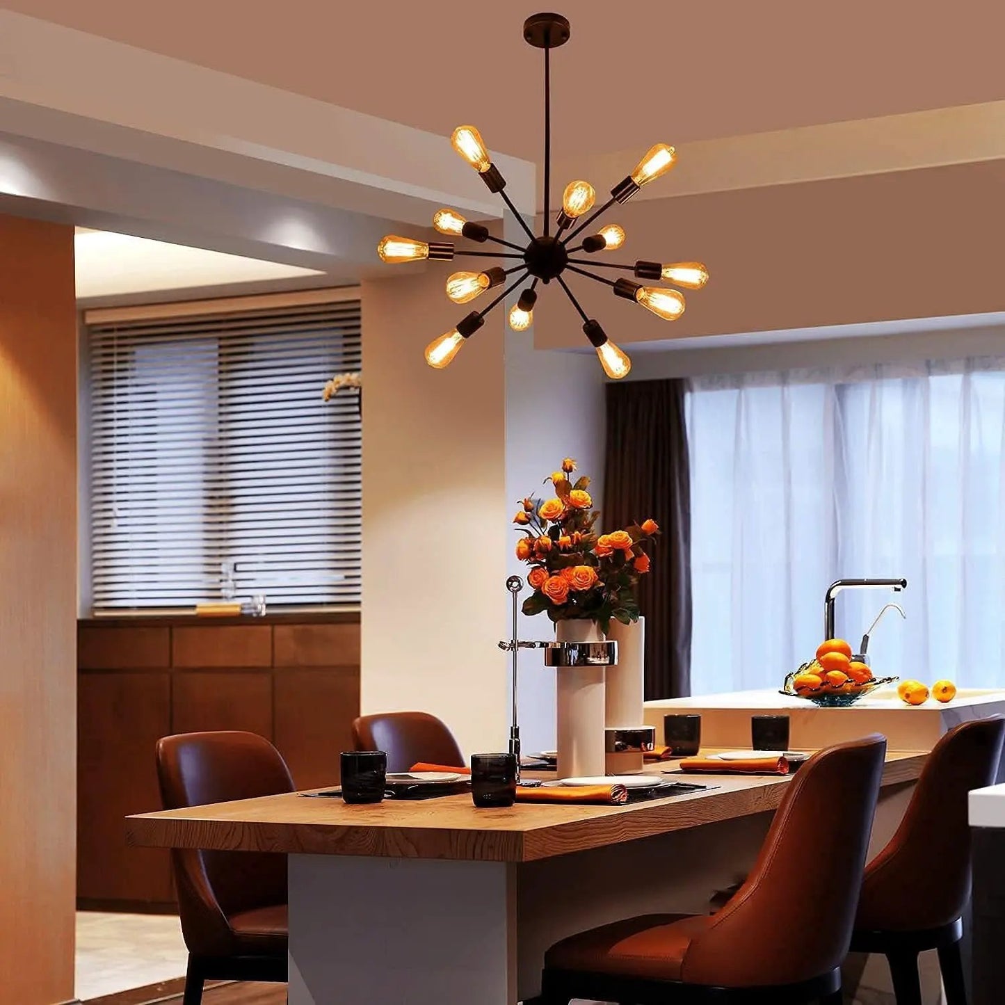 Black 12 Light Sputnik Chandelier Farmhouse Pendant from PriceLows™
