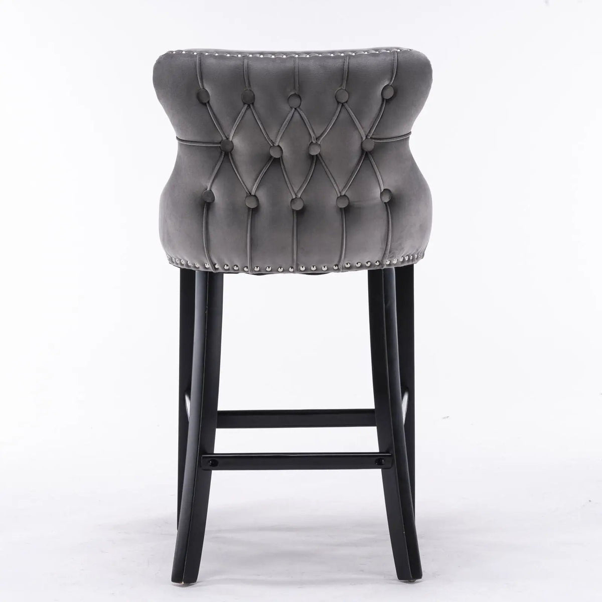 Wing-Back Barstools | Button Tufted Decoration | Wooden Legs With Nailhead Trim | Contemporary Upholstery