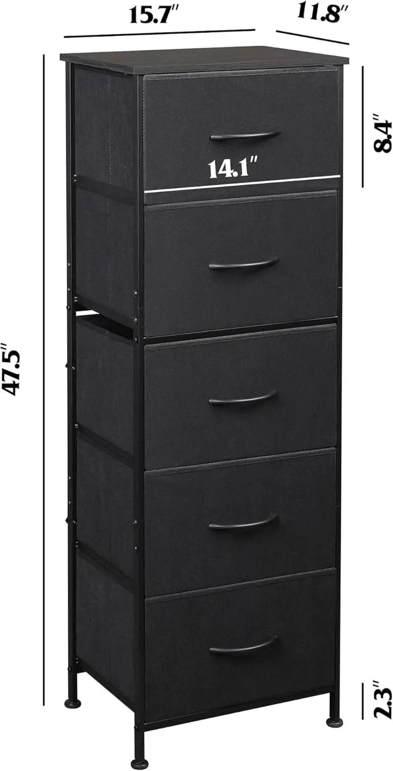 Fabric Dresser 5 Drawer Tall Storage Charcoal Black from PriceLows™