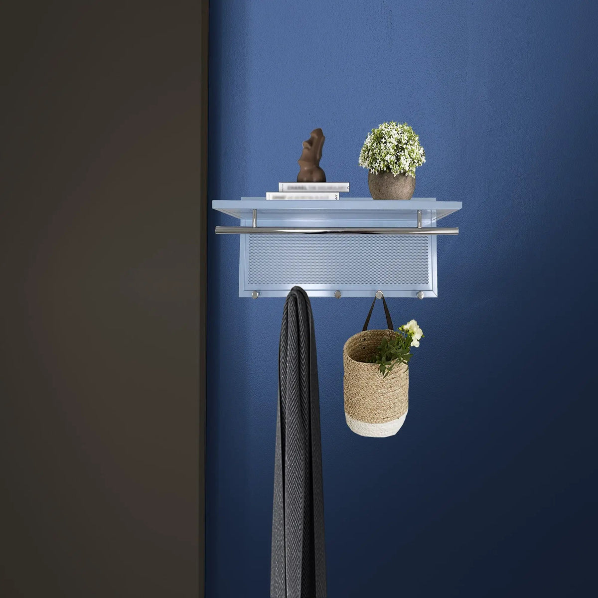 Wall Mounted Coat Rack | 5 Metal Hooks | Storage Shelf And Hanging Bar