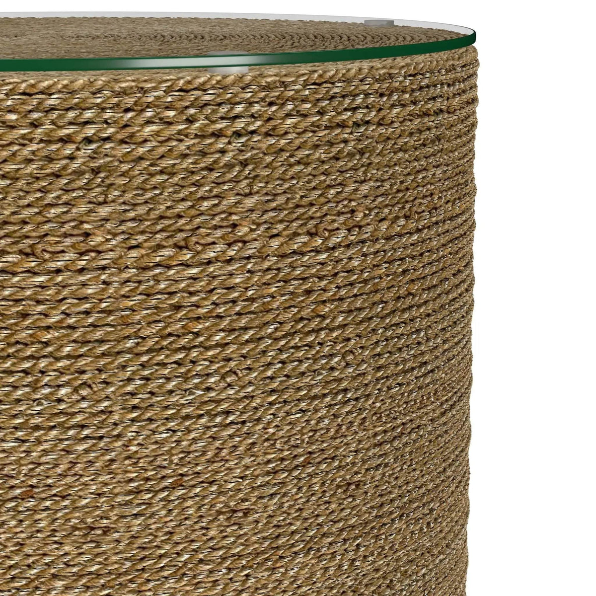 Halden Round Woven Seagrass Accent Side Table Light | 18 x 18 x 20 in | Tempered Glass & Plywood | Brown